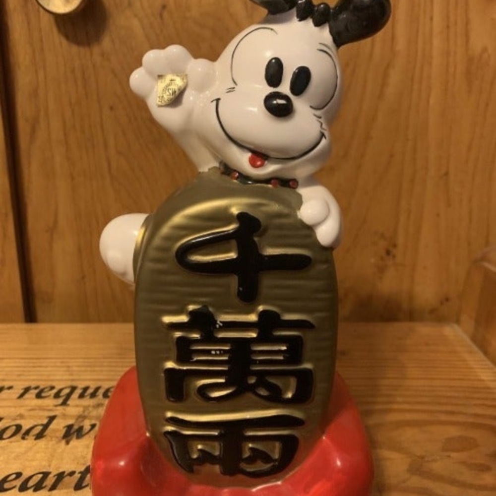 Lucky Cat Figurine with Gold and Red Accents